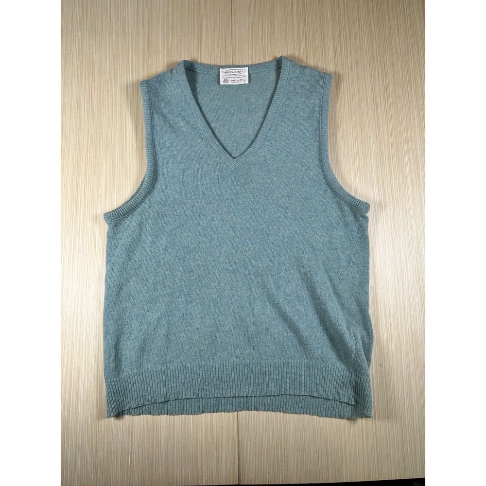 Vintage Lord‎ Jeff Sweater Vest Mens Large Blue Lambs Wool Knit Ribbed V Neck